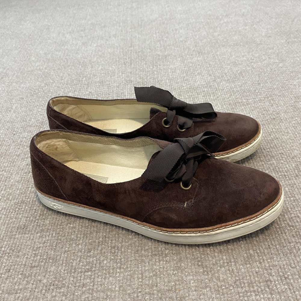 UGG Shoes‎ Womens Size 9 Brown Suede Lace Up Bow Lined Flats Casual Comfort